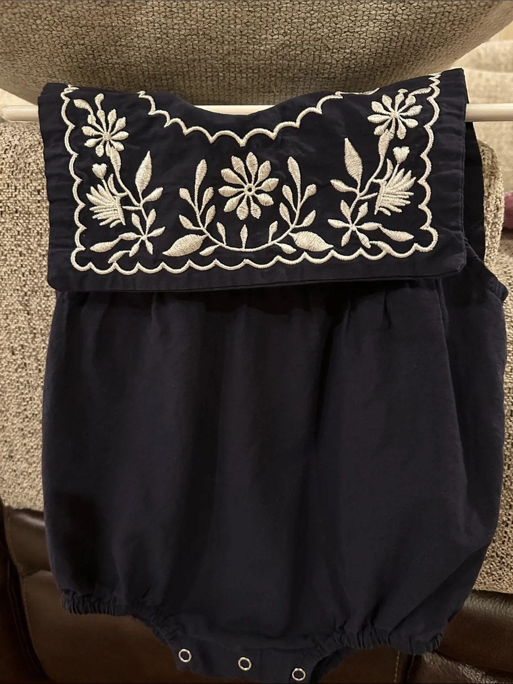 Navy Embroidered Square-Neck Infant onesie